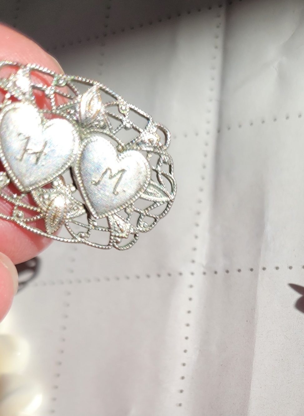 Sterling Silver Heart Initial Filigree Brooch - Silver